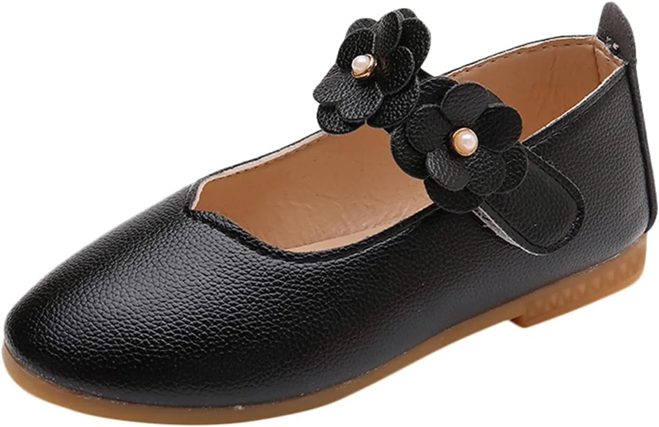 Baby Girls Dress Shoes Closed Toe Wedding Party School Ankle Strap Ballet Flats Shoes Big Kids Flower Girl Shoes
