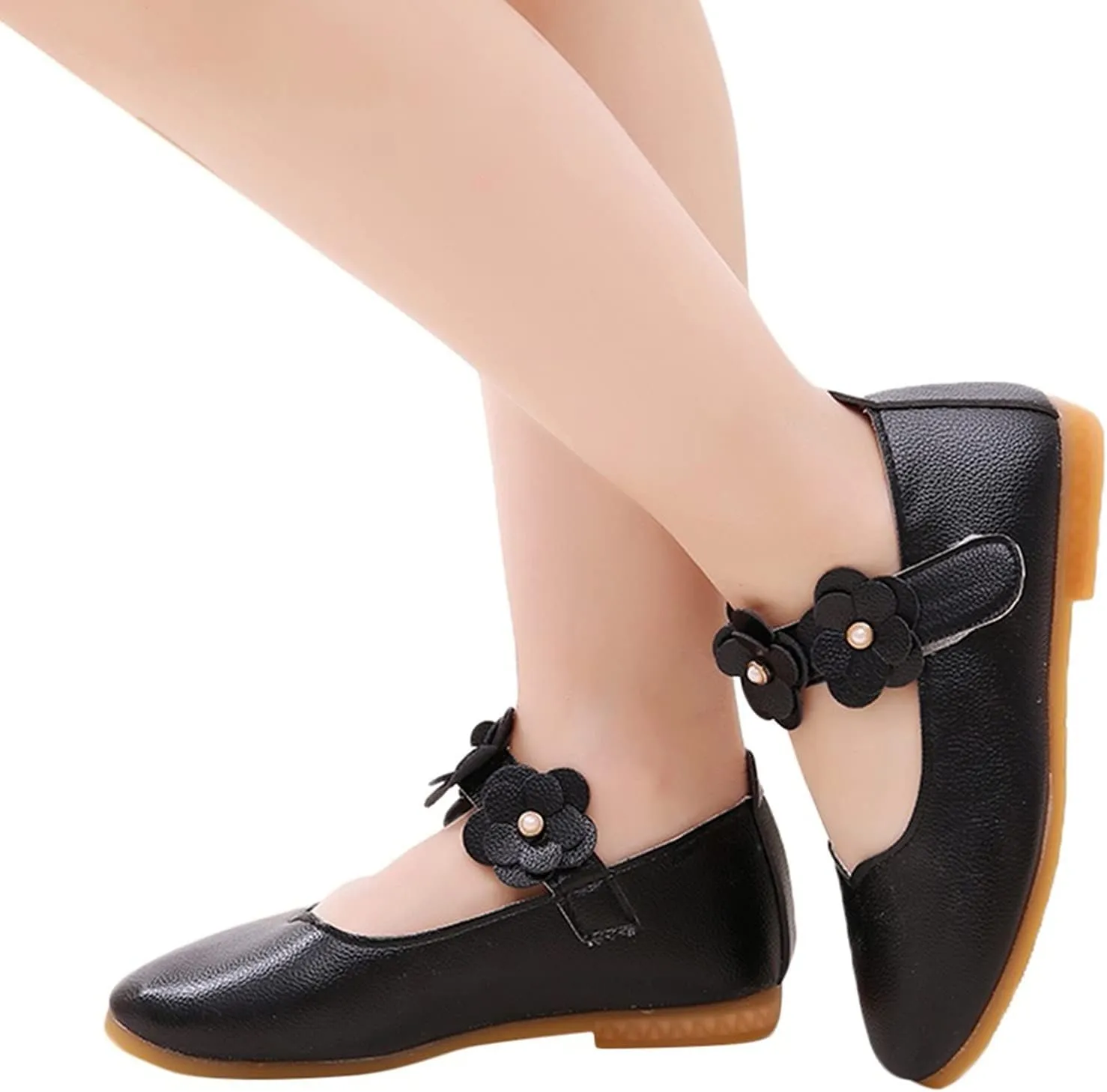 Baby Girls Dress Shoes Closed Toe Wedding Party School Ankle Strap Ballet Flats Shoes Big Kids Flower Girl Shoes