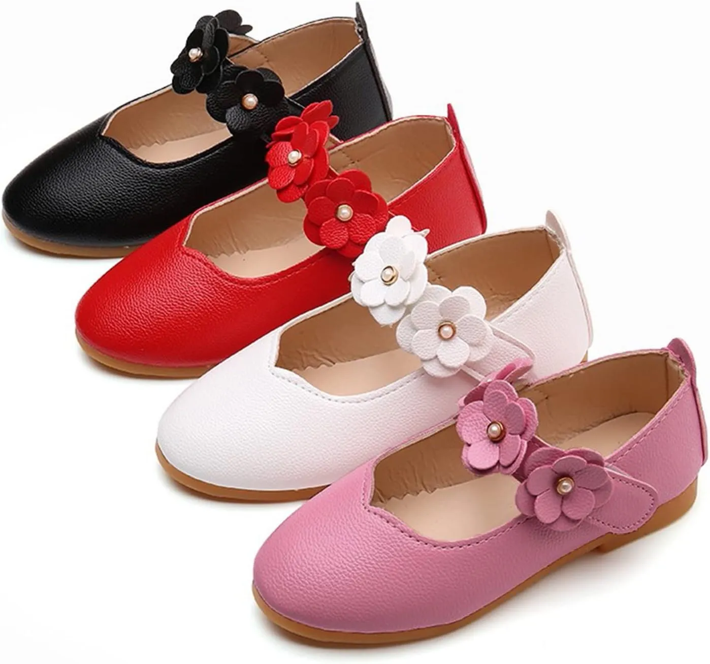 Baby Girls Dress Shoes Closed Toe Wedding Party School Ankle Strap Ballet Flats Shoes Big Kids Flower Girl Shoes