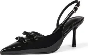 baobeijiadao Womens Pointed Toe Pumps Slingback Bow Stiletto Heels Closed Toe Heeled Sandals Slip On Dress Shoes for Women