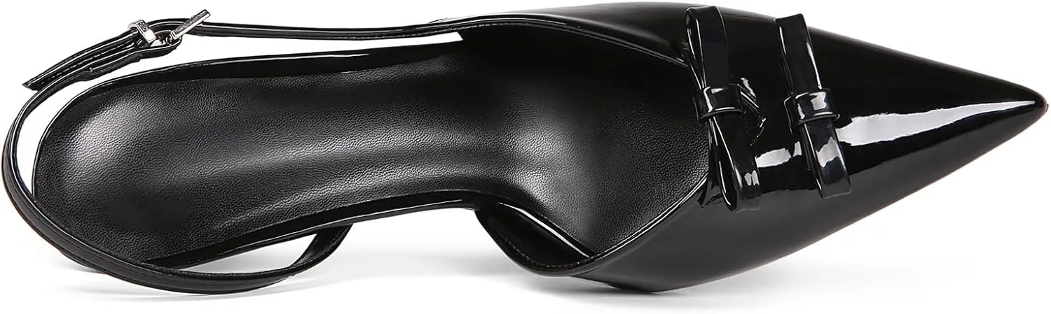 baobeijiadao Womens Pointed Toe Pumps Slingback Bow Stiletto Heels Closed Toe Heeled Sandals Slip On Dress Shoes for Women