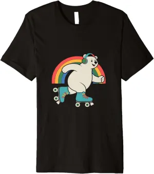 Bear In A Roller Skate Shoes Rainbow Kawaii Roller Skating Premium T-Shirt