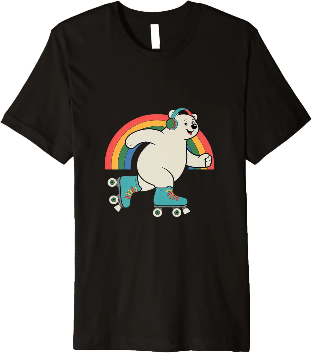 Bear In A Roller Skate Shoes Rainbow Kawaii Roller Skating Premium T-Shirt