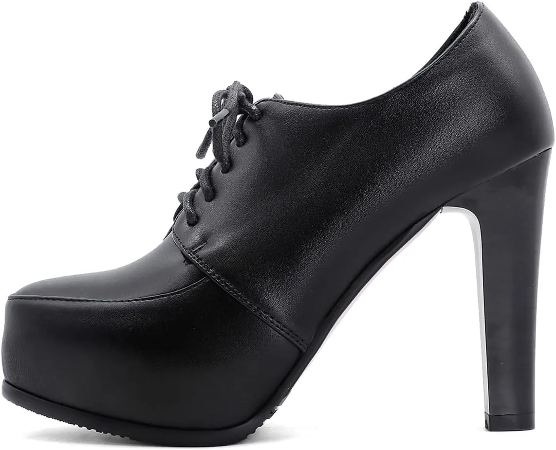 Betastella Women's Chunky Platform Ankle Boots High Heel Booties Lace Up Pumps