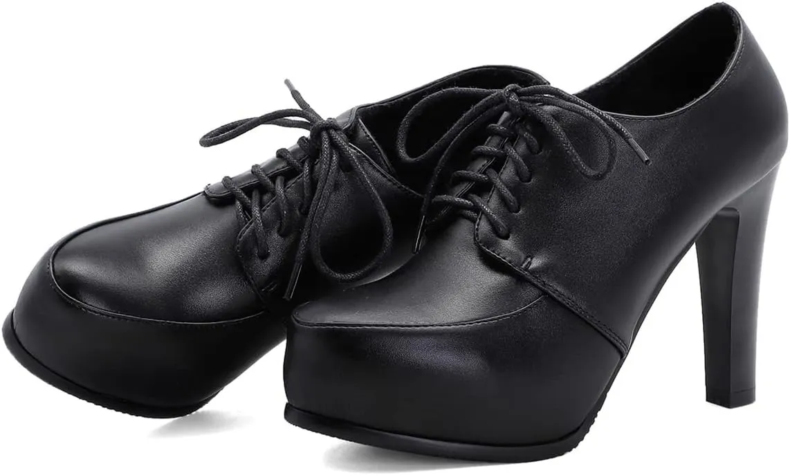 Betastella Women's Chunky Platform Ankle Boots High Heel Booties Lace Up Pumps