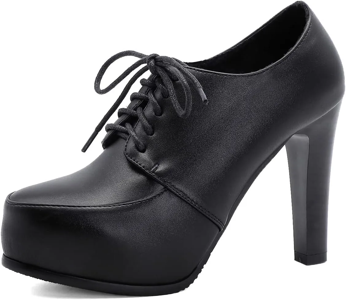 Betastella Women's Chunky Platform Ankle Boots High Heel Booties Lace Up Pumps