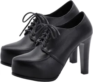 Betastella Women's Chunky Platform Ankle Boots High Heel Booties Lace Up Pumps