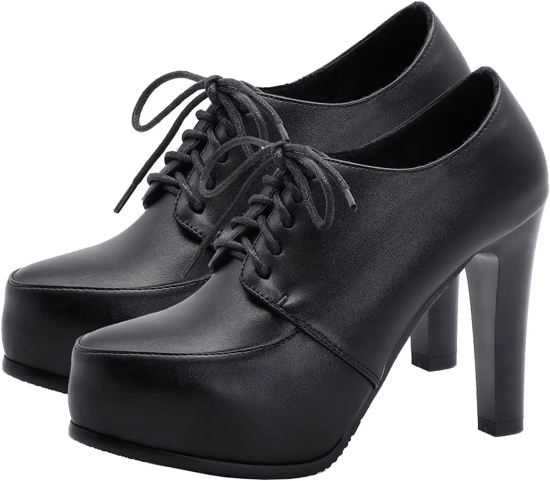 Betastella Women's Chunky Platform Ankle Boots High Heel Booties Lace Up Pumps