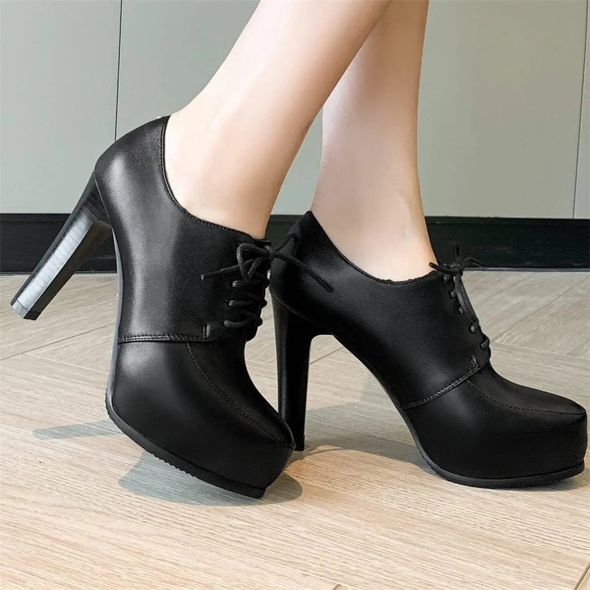 Betastella Women's Chunky Platform Ankle Boots High Heel Booties Lace Up Pumps