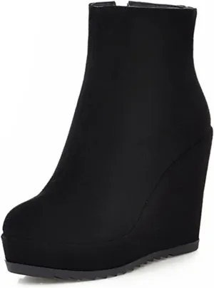 Betastella Women's Wedge Platform Ankle Boots Faux Suede Heels Zip Up Booties
