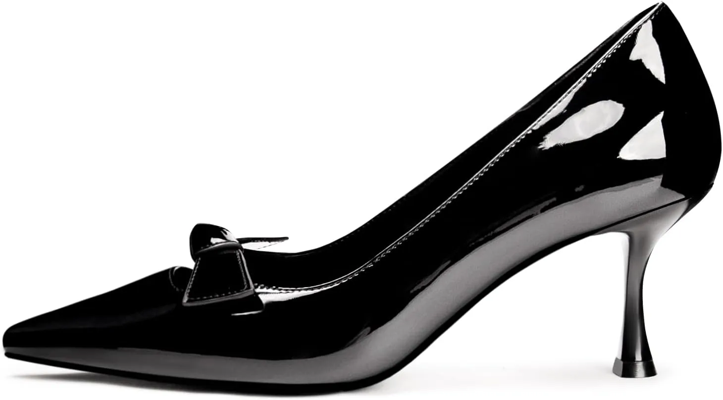 Black Kitten Heels for Women Pumps Stiletto Heels Pointed Toe Slip on Low Heel Dress Shoes Comfortable Party Wedding Dressy Women Shoes