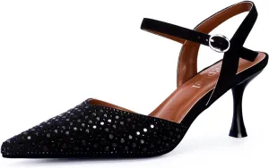 Burgundy Rhinestone Kitten Heels for Women Pointed Toe Wedding Party Shoes with Adjustable Buckle Elegant Prom Dress Heels 2.7 inch Stiletto Heel
