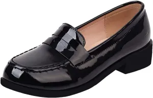 Caradise Women's Patent Leather Loafers Block Heel Slip On Casual Shoes Size 10 B(M) US,Black