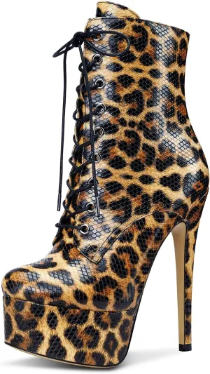 Castamere Womens High Heel Platform Lace Up Ankle Boots Stiletto Heel Boot With Zipper Round Toe 6 Inch Heels