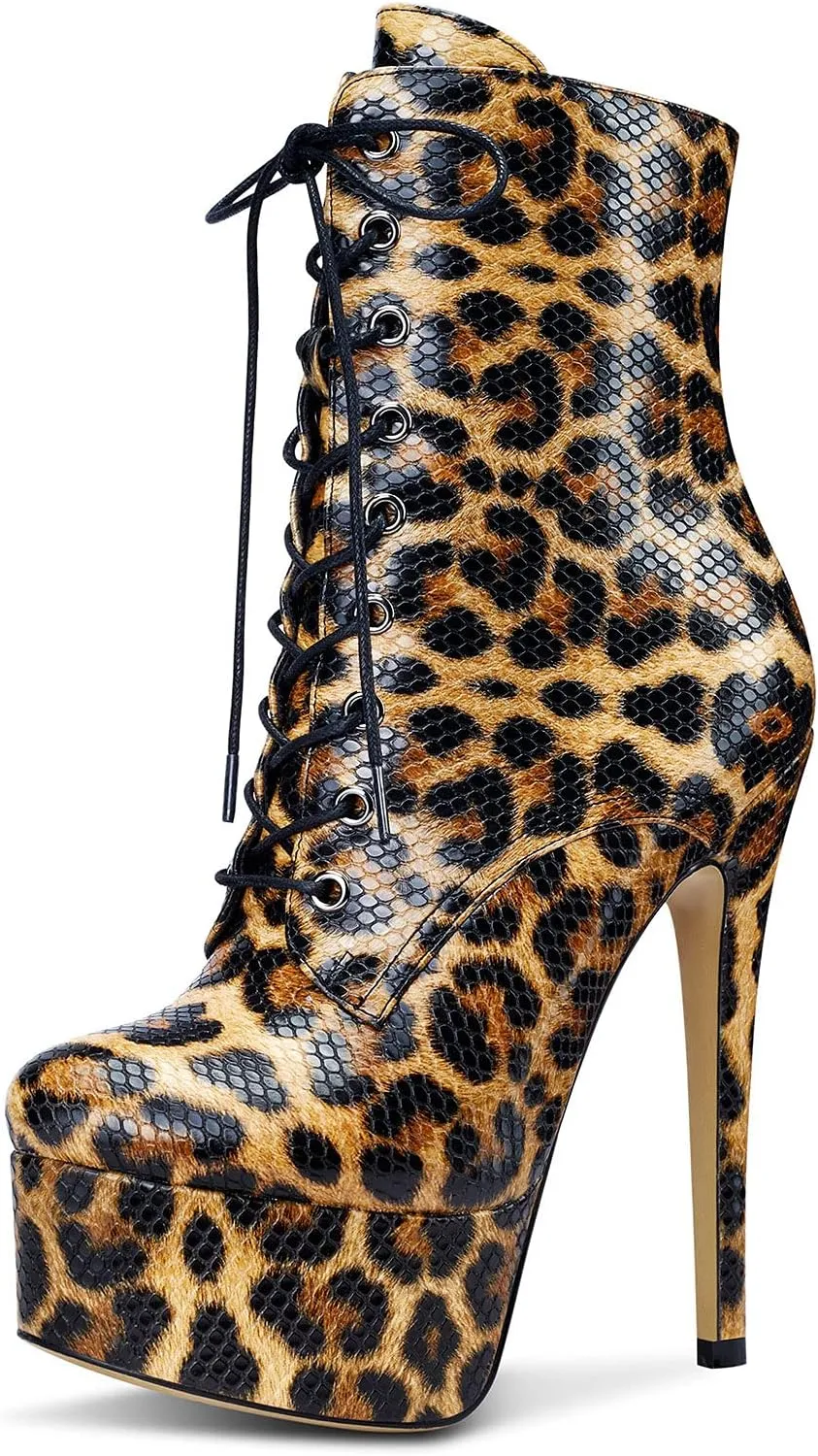 Castamere Womens High Heel Platform Lace Up Ankle Boots Stiletto Heel Boot With Zipper Round Toe 6 Inch Heels