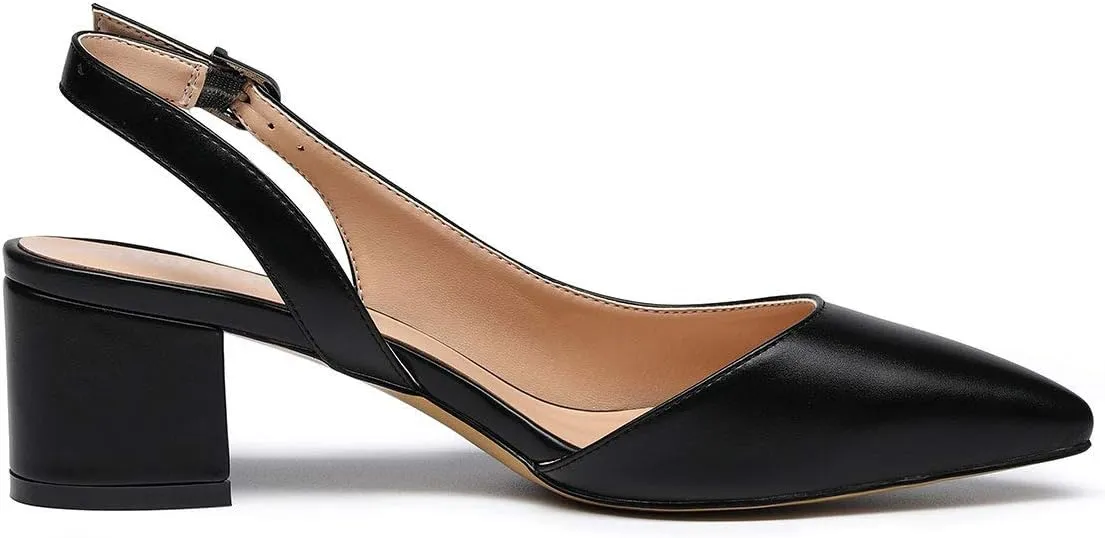 Castamere Women's Slingback Chunky Block Heel Pumps Pointed Toe Kitten Heels Low Heel Sandals 5CM Heels
