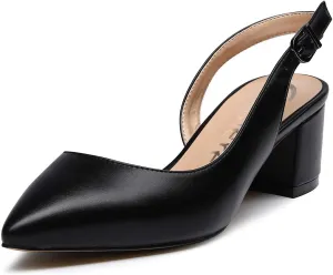 Castamere Women's Slingback Chunky Block Heel Pumps Pointed Toe Kitten Heels Low Heel Sandals 5CM Heels