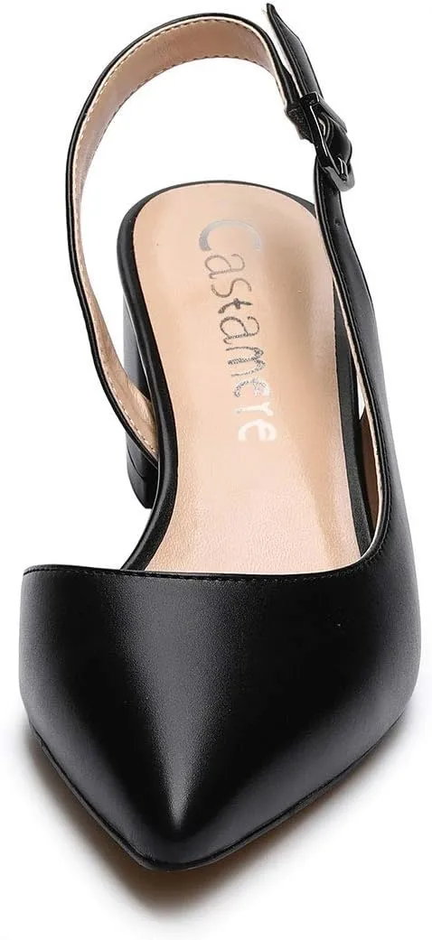 Castamere Women's Slingback Chunky Block Heel Pumps Pointed Toe Kitten Heels Low Heel Sandals 5CM Heels