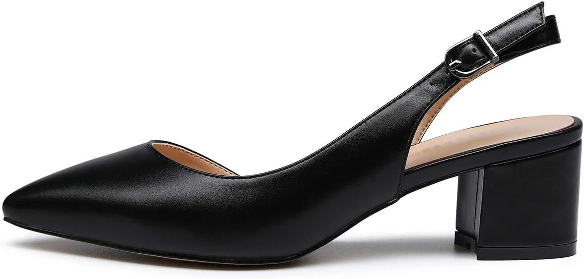 Castamere Women's Slingback Chunky Block Heel Pumps Pointed Toe Kitten Heels Low Heel Sandals 5CM Heels