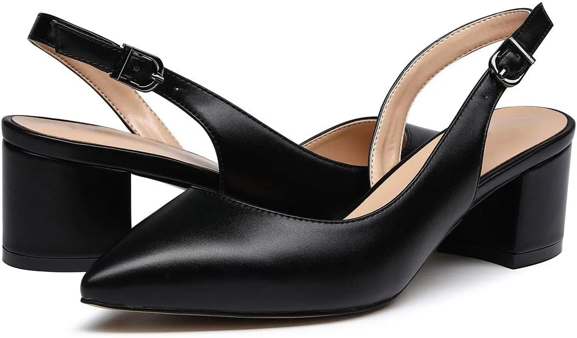 Castamere Women's Slingback Chunky Block Heel Pumps Pointed Toe Kitten Heels Low Heel Sandals 5CM Heels