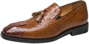 Casual Business Walking Shoes for Men New Mens Pointed Crocodile Tassel Patent Leather Shoes British Gentleman Designer Loafers Moccasins Wedding Dress Footwear