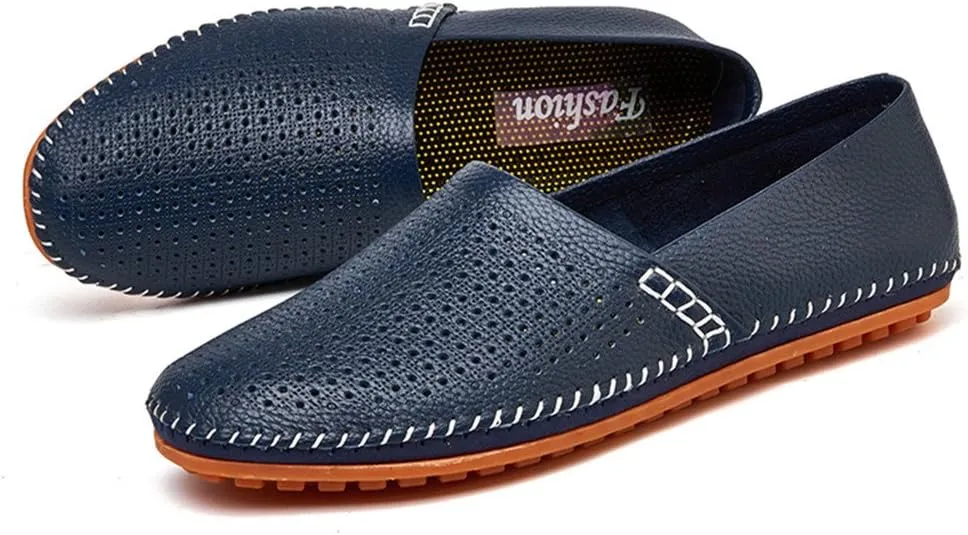 ChicWind Men's Slip On Sneakers Breathable Leather Driving Walking Shoes
