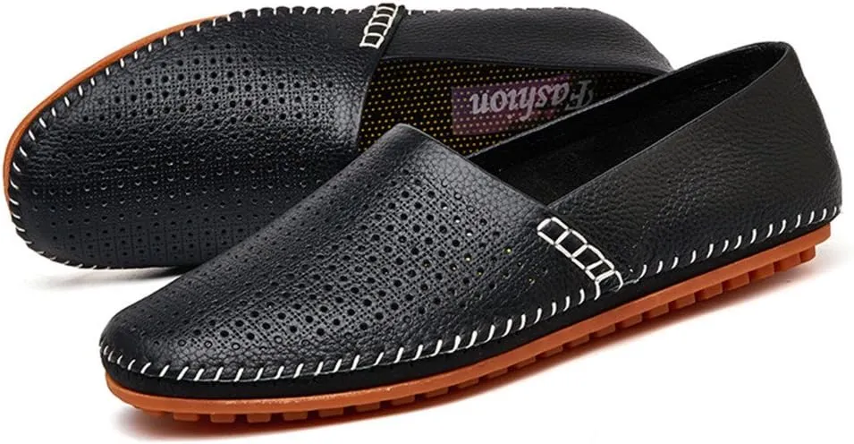 ChicWind Men's Slip On Sneakers Breathable Leather Driving Walking Shoes
