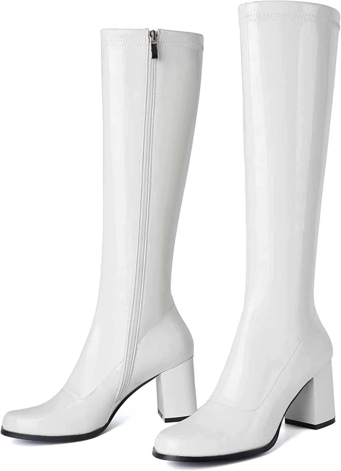 CKSNDLF Women's Knee High Go Go Boots Square Toe Slouch Boots Side Zipper Ladies Party Dance Shoes