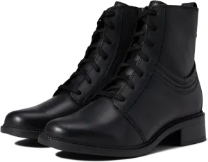 Clarks Womens Maye Step Zipper Leather Combat & Lace-Up Boots