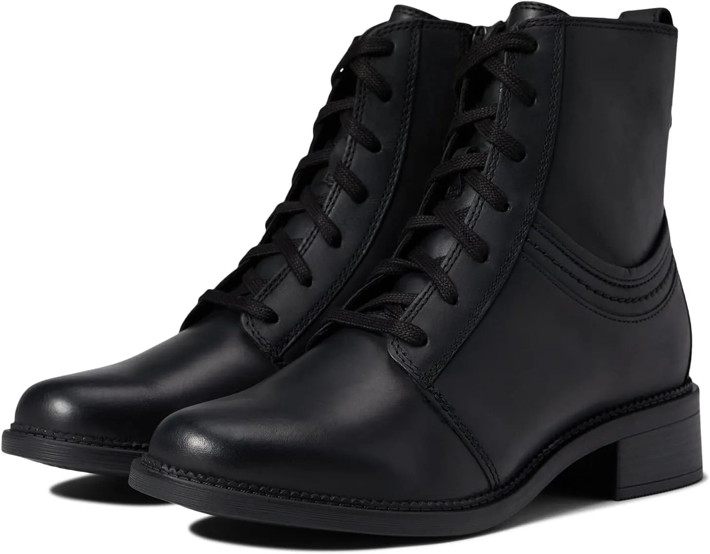Clarks Womens Maye Step Zipper Leather Combat & Lace-Up Boots