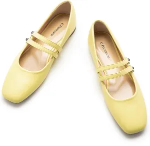 C.Paravano Women's Mary Jane Flats,Square Toe Mary Jane Shoes for Women,Mary Jane Ballet Flats,Slip On Dress Strap Shoes for Casual Work Office & Wedding Business