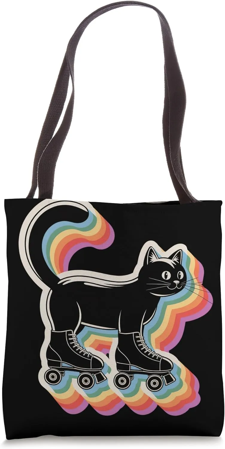 Cute Kawaii Cat in Roller Skate Shoes Retro Roller Skating Tote Bag