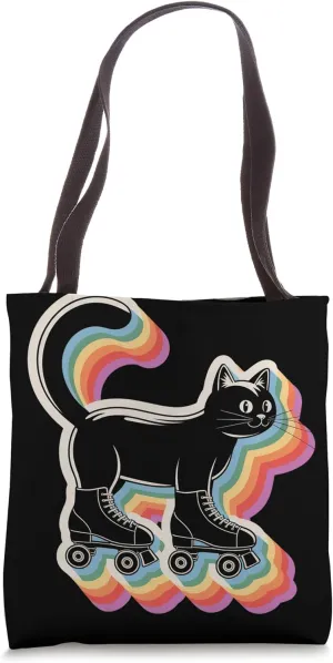 Cute Kawaii Cat in Roller Skate Shoes Retro Roller Skating Tote Bag