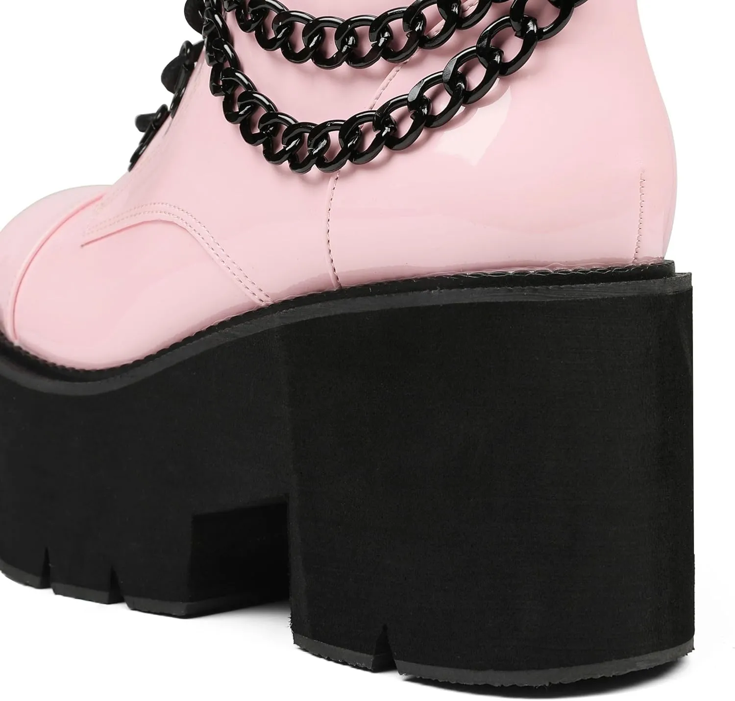 CYNLLIO Fashion Block Heel Platform Combat Ankle Booties Women's Lace up Studded Motorcycle Boots Mid Calf Boots