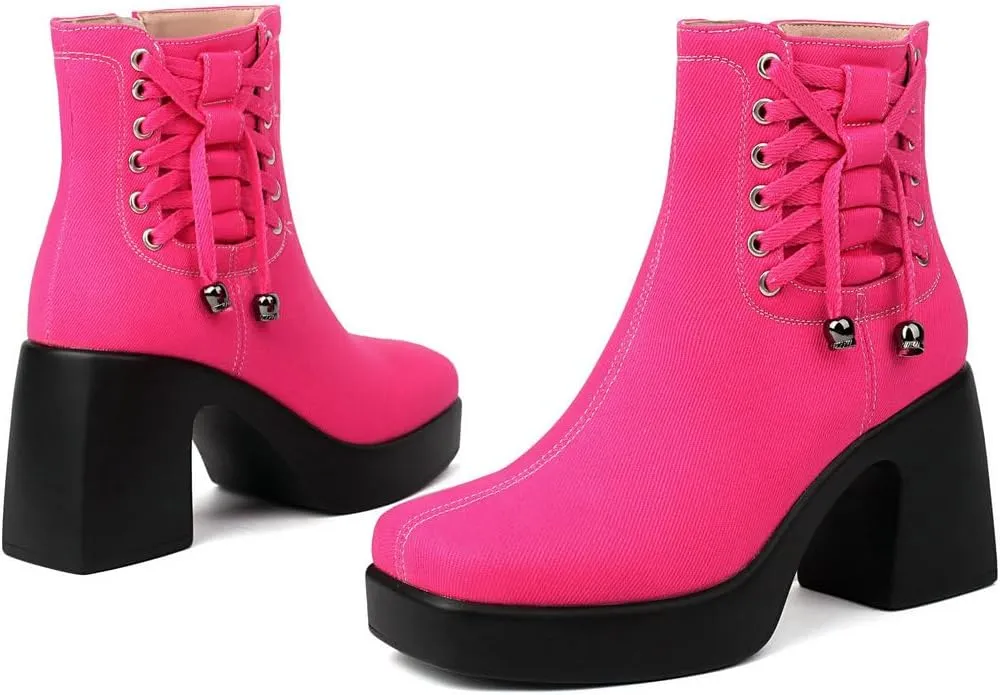 DINTAHA Denim Chunky Platform Ankle Boots Square Toe Ankle Boots High Heeled Booties