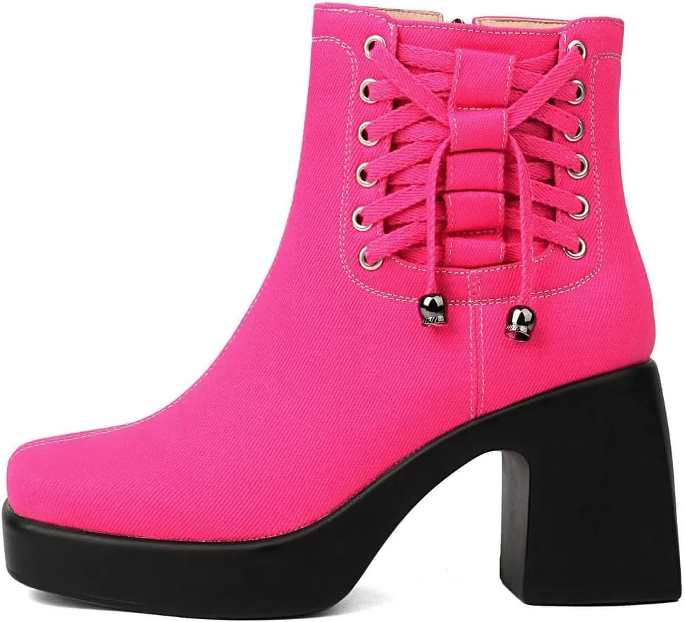 DINTAHA Denim Chunky Platform Ankle Boots Square Toe Ankle Boots High Heeled Booties