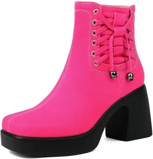 DINTAHA Denim Chunky Platform Ankle Boots Square Toe Ankle Boots High Heeled Booties