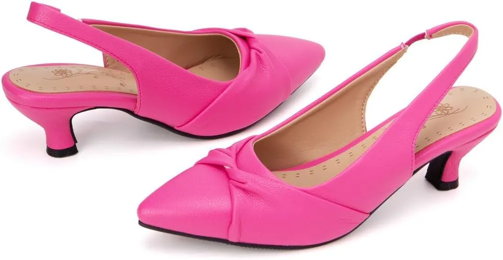 DINTAHA Pointed Toe Slingback Kitten Heels for Women,Low Kitten Heel Pumps Office Dress Shoes