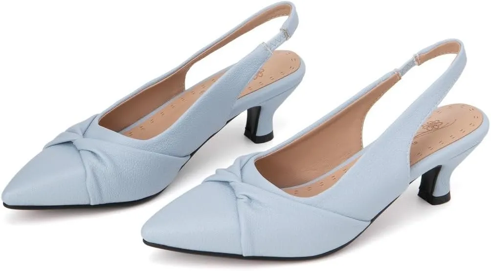 DINTAHA Pointed Toe Slingback Kitten Heels for Women,Low Kitten Heel Pumps Office Dress Shoes