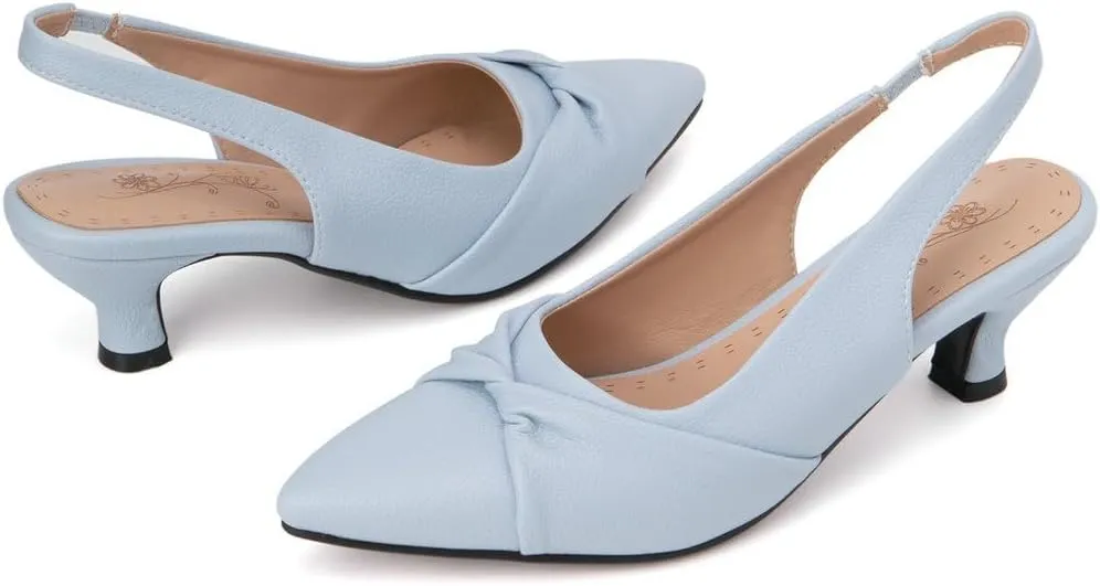 DINTAHA Pointed Toe Slingback Kitten Heels for Women,Low Kitten Heel Pumps Office Dress Shoes