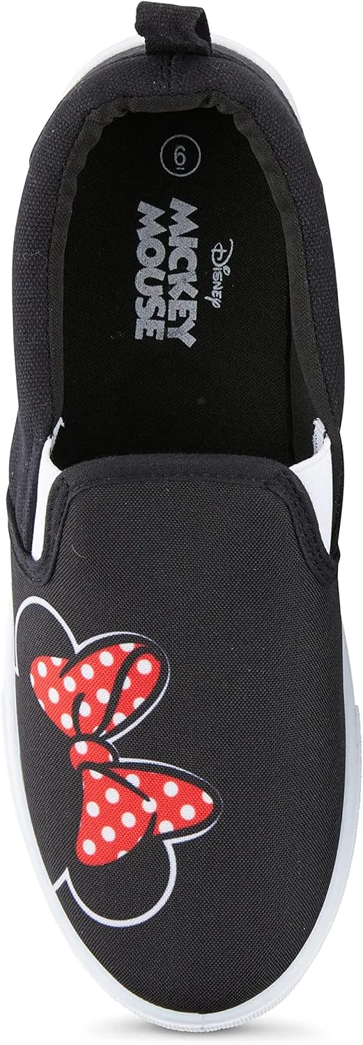 Disney Ladies Mickey and Minnie Shoes - Ladies Classic Mickey and Minnie Mouse Slip On Sneakers Mickey and Minnie Mouse Canvas Slip On Sneakers