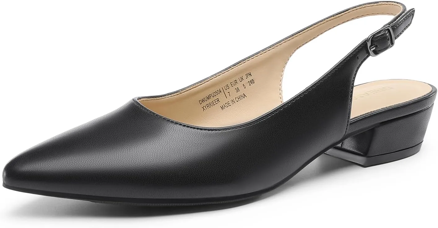 DREAM PAIRS Kitten Slingback Low Block Heels for Women Pointed Closed Toe Business Dress Shoes Wedding Party Comfortable Pumps Shoes