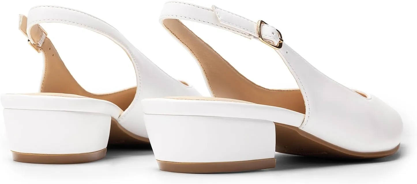 DREAM PAIRS Kitten Slingback Low Block Heels for Women Pointed Closed Toe Business Dress Shoes Wedding Party Comfortable Pumps Shoes