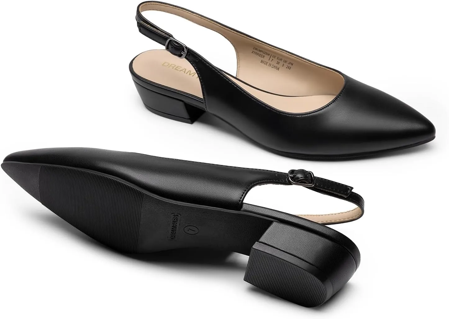 DREAM PAIRS Kitten Slingback Low Block Heels for Women Pointed Closed Toe Business Dress Shoes Wedding Party Comfortable Pumps Shoes
