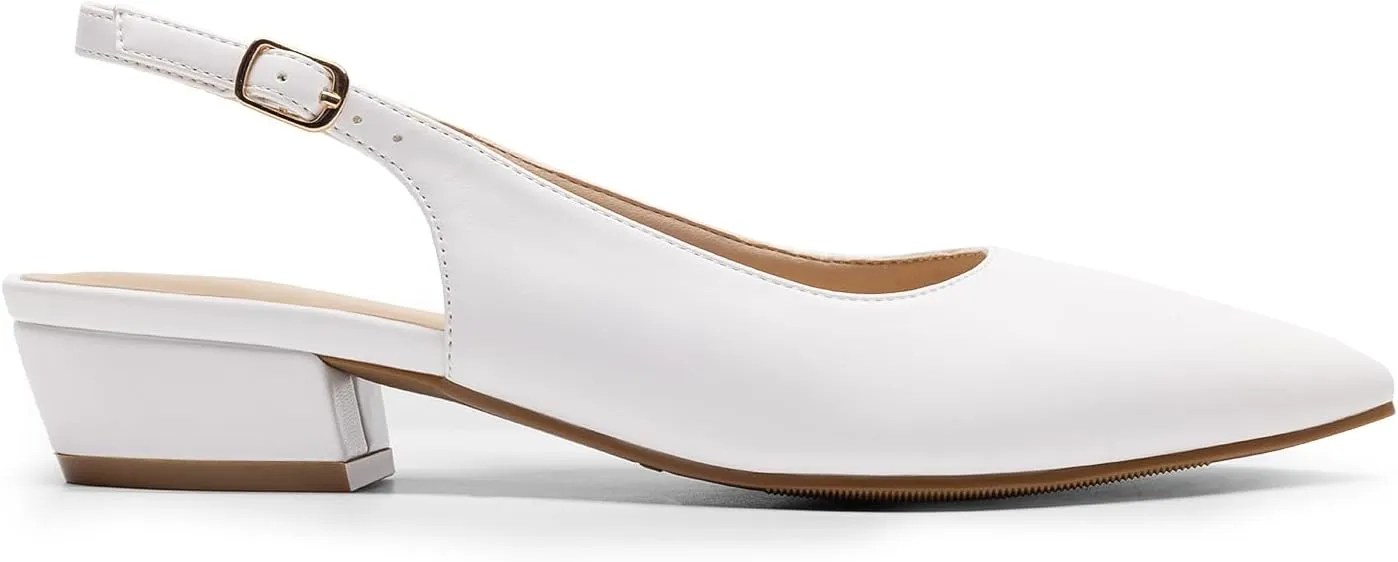 DREAM PAIRS Kitten Slingback Low Block Heels for Women Pointed Closed Toe Business Dress Shoes Wedding Party Comfortable Pumps Shoes
