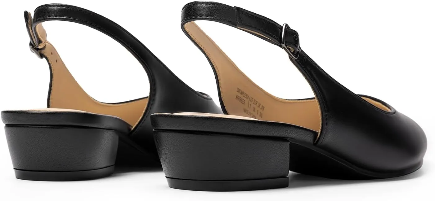DREAM PAIRS Kitten Slingback Low Block Heels for Women Pointed Closed Toe Business Dress Shoes Wedding Party Comfortable Pumps Shoes