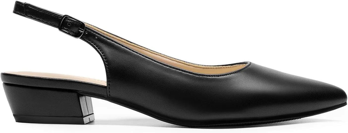 DREAM PAIRS Kitten Slingback Low Block Heels for Women Pointed Closed Toe Business Dress Shoes Wedding Party Comfortable Pumps Shoes