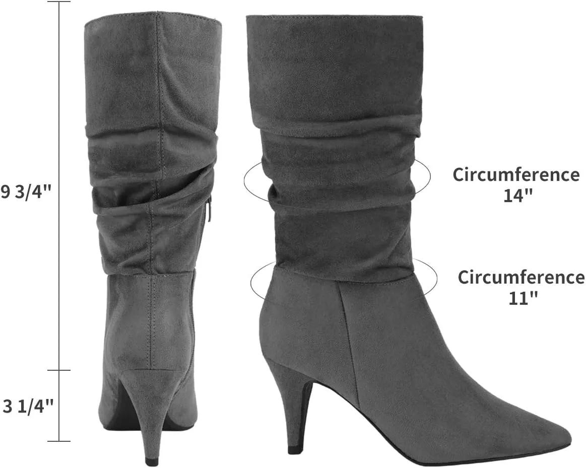 DREAM PAIRS Women's High Heel Mid Calf Boots Slouchy Pointed Toe Fall Boots