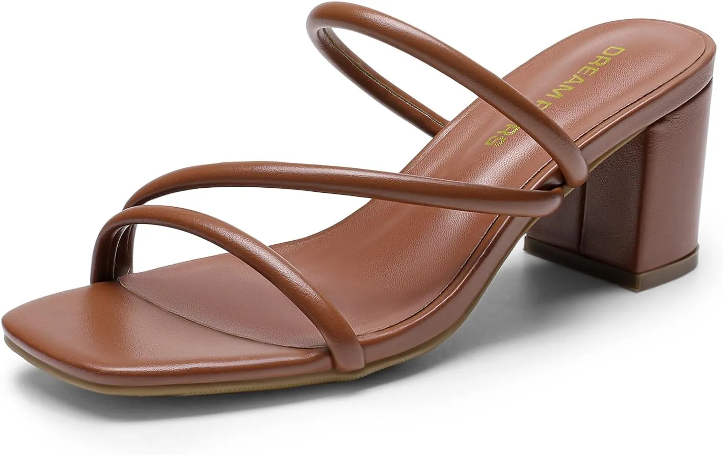 DREAM PAIRS Women's Strappy Heels Open Toe Low Chunky Heel Slip On Mules Square Block Sandals Dress Shoes