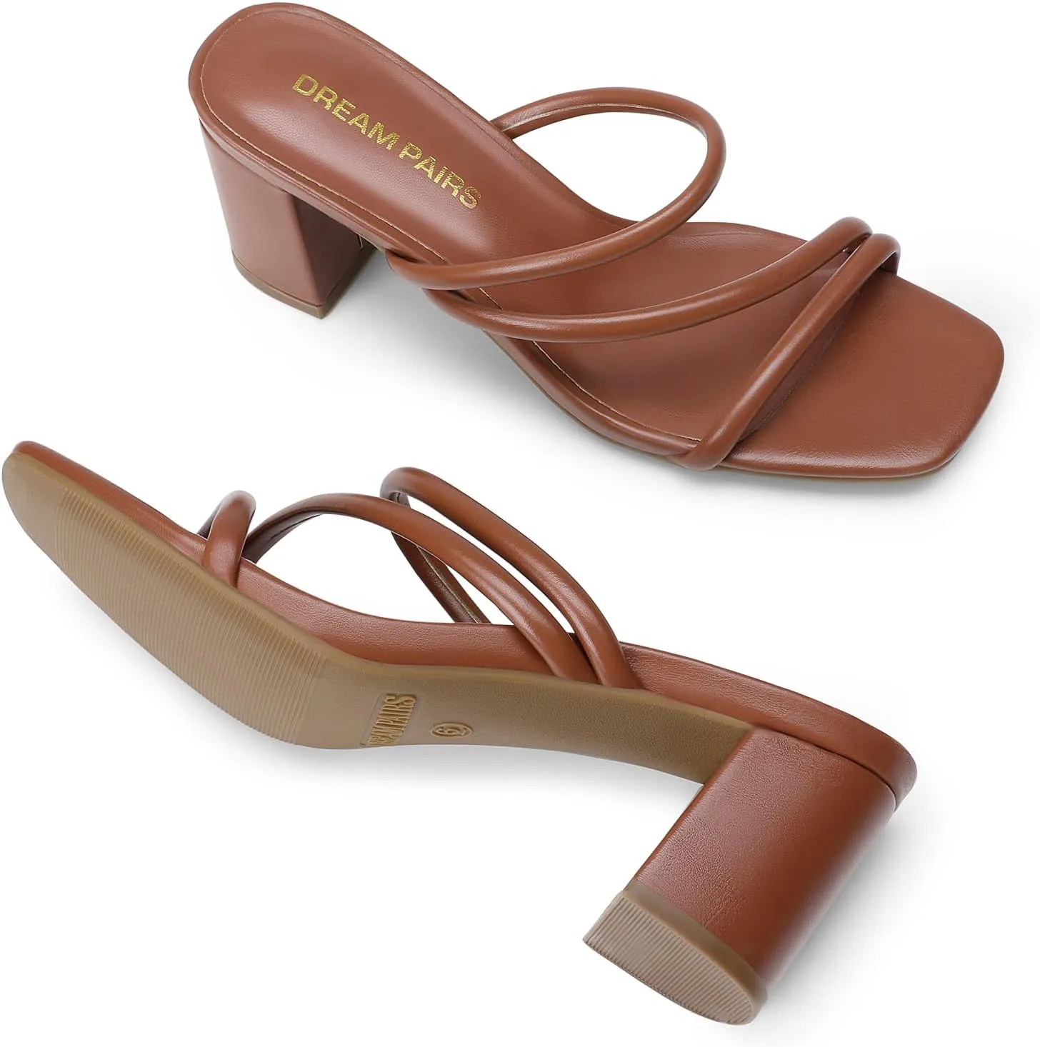 DREAM PAIRS Women's Strappy Heels Open Toe Low Chunky Heel Slip On Mules Square Block Sandals Dress Shoes